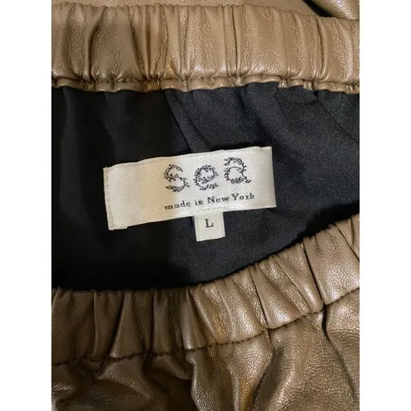 SEA New York Brown Elastic Waist Faux Leather Midi Skirt Women's Size Large GUC