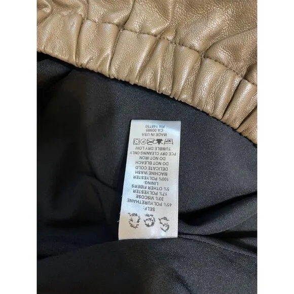 SEA New York Brown Elastic Waist Faux Leather Midi Skirt Women's Size Large GUC