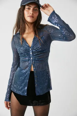 Sequin Shirtee in Varsity Navy
