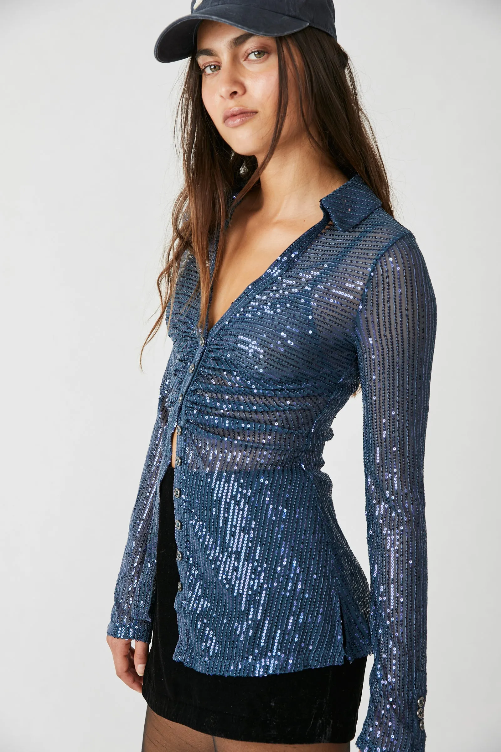 Sequin Shirtee in Varsity Navy