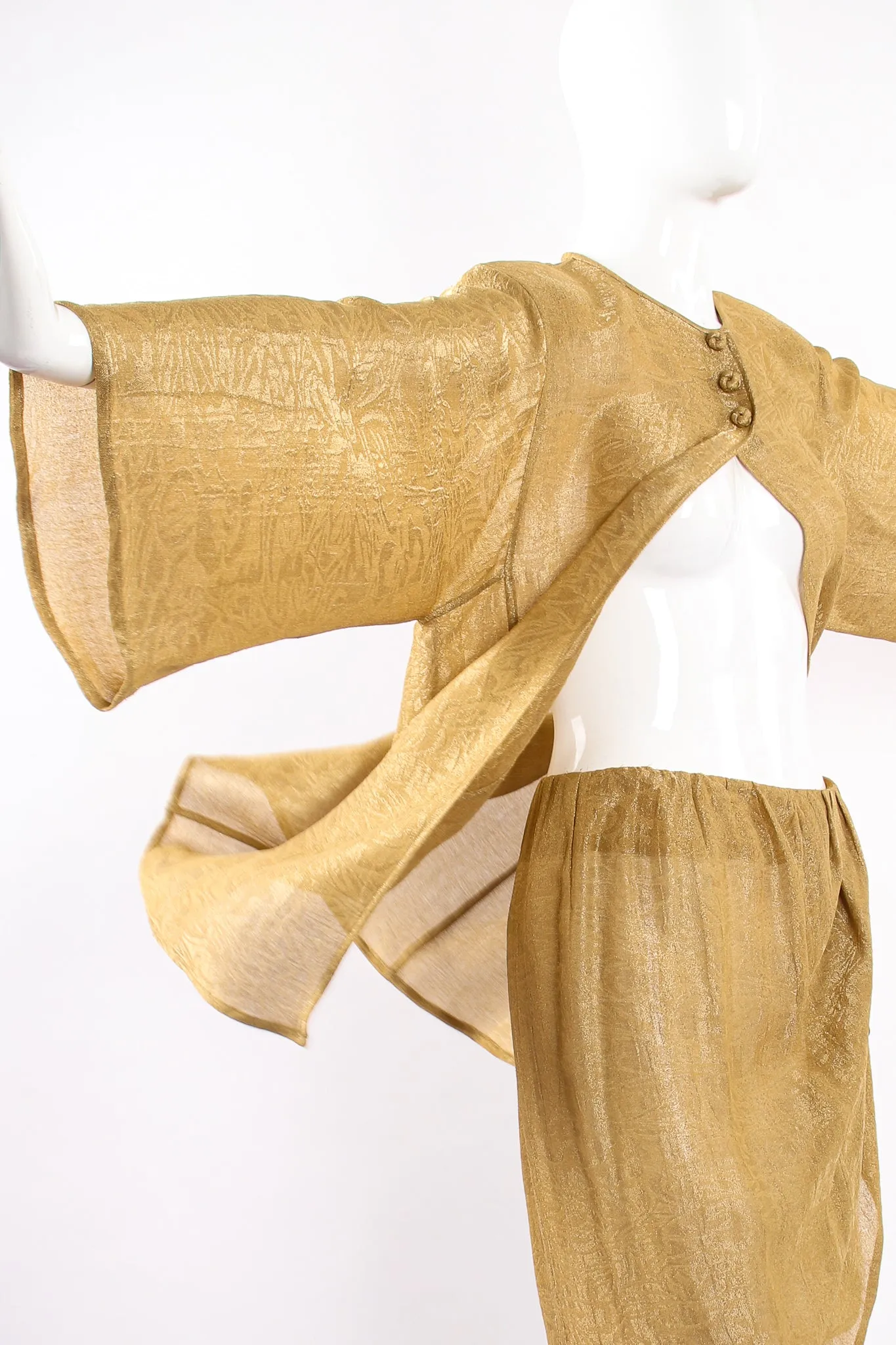 Sheer Metallic Jacket & Wrap Skirt Set