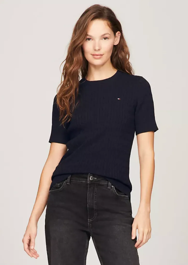 Short Sleeve Cable Knit Sweater