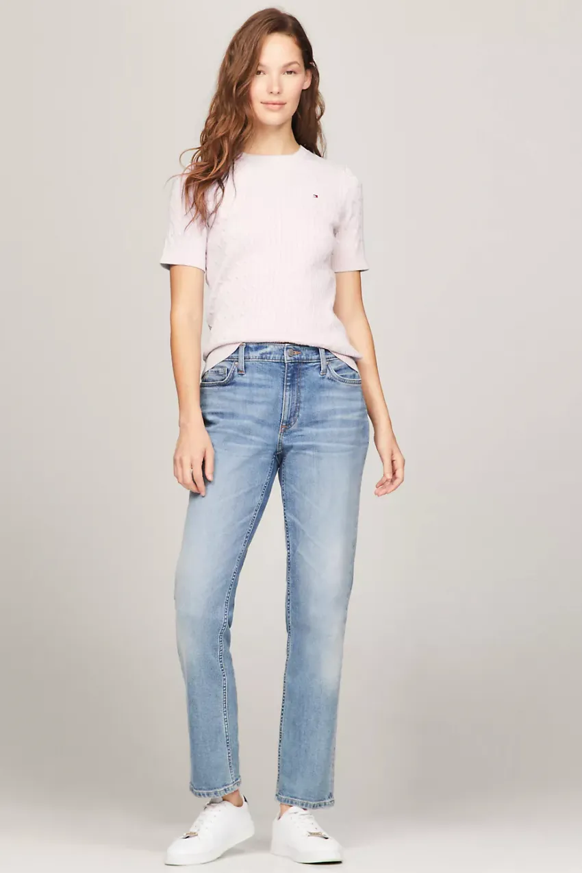 Short Sleeve Cable Knit Sweater