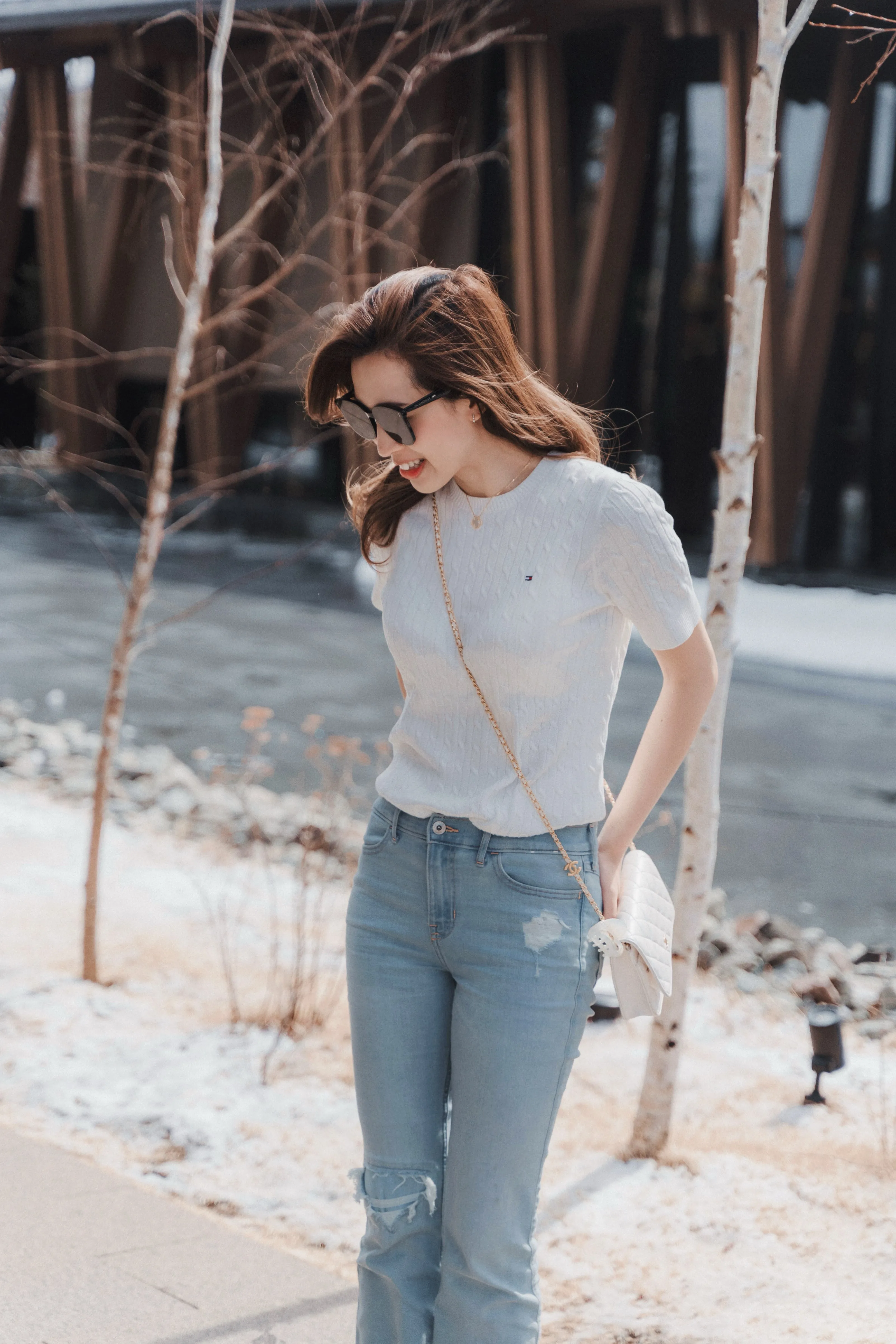 Short Sleeve Cable Knit Sweater