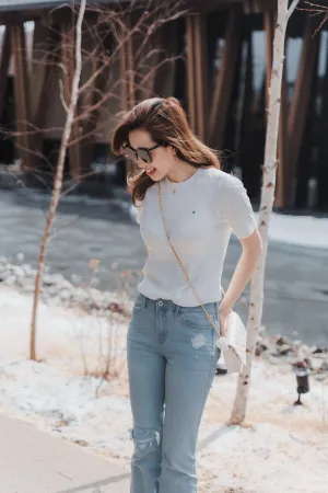 Short Sleeve Cable Knit Sweater