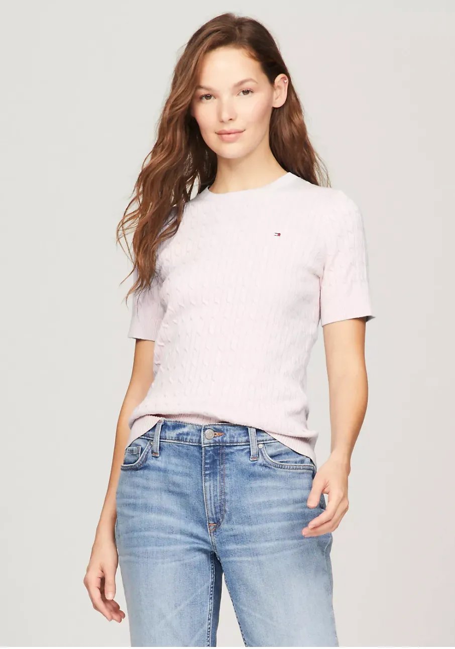 Short Sleeve Cable Knit Sweater