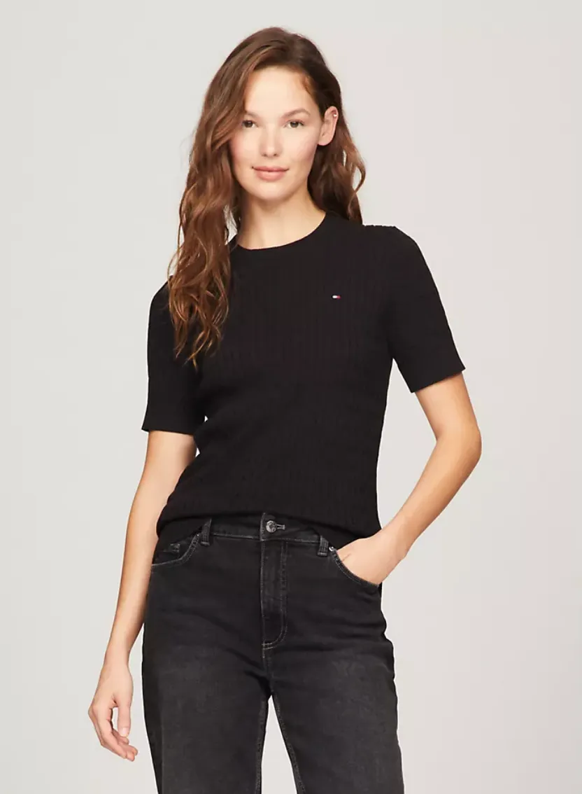 Short Sleeve Cable Knit Sweater