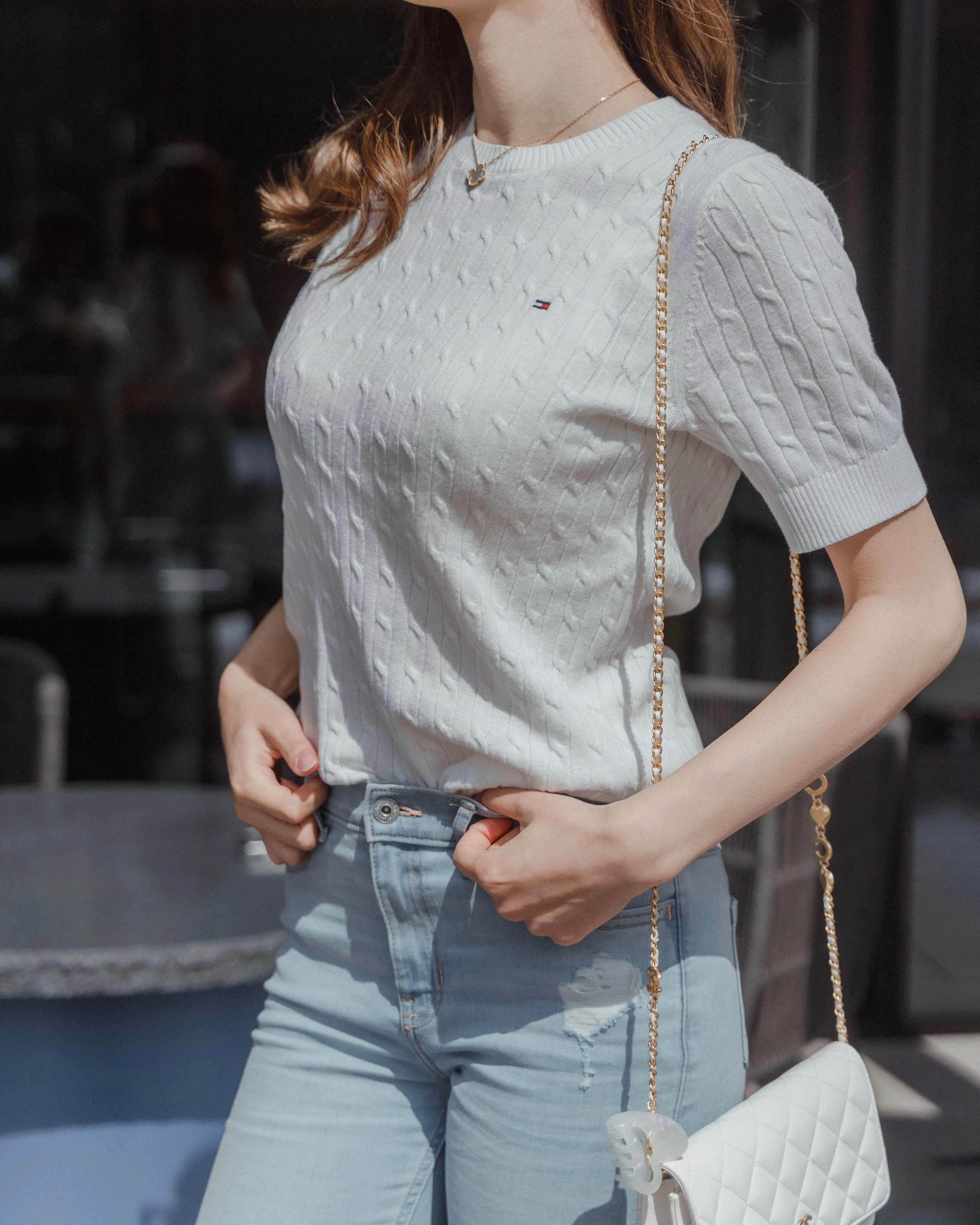 Short Sleeve Cable Knit Sweater