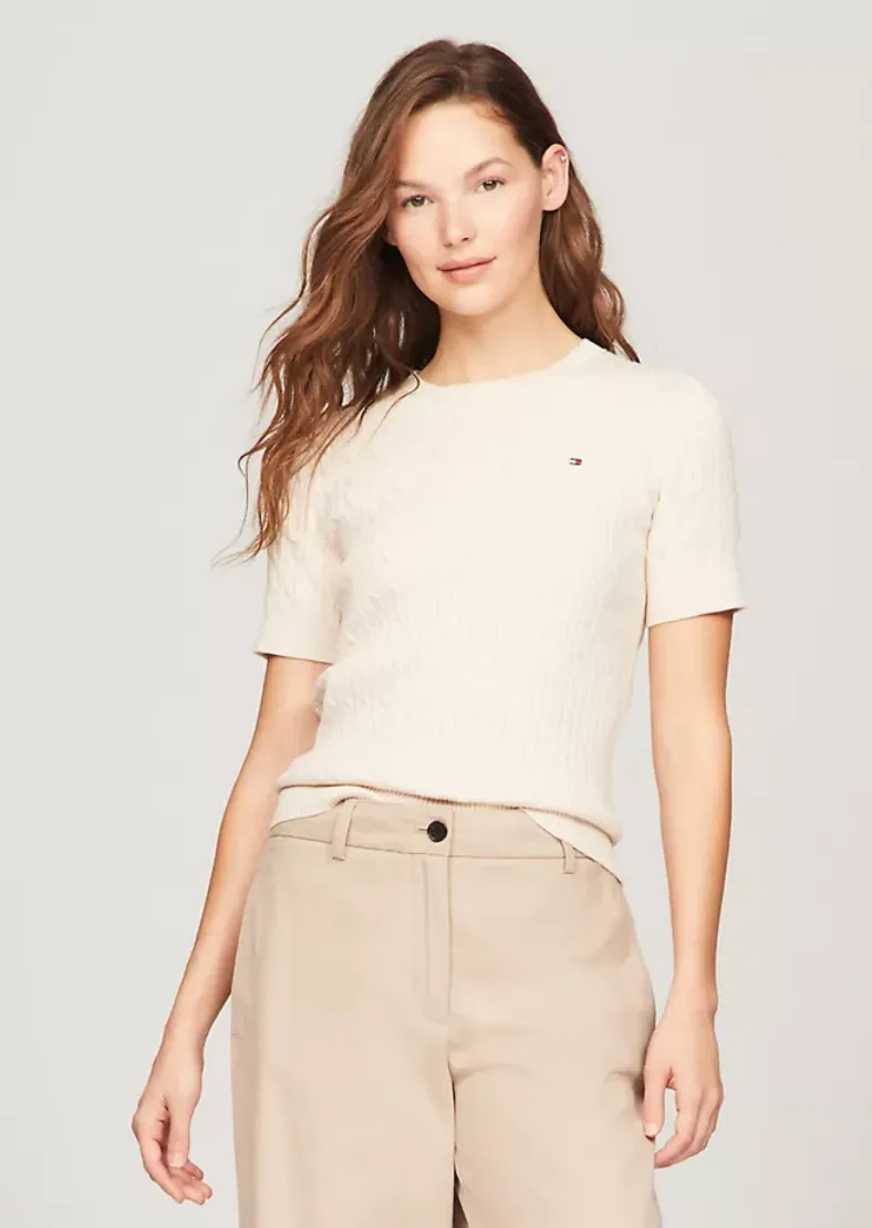 Short Sleeve Cable Knit Sweater