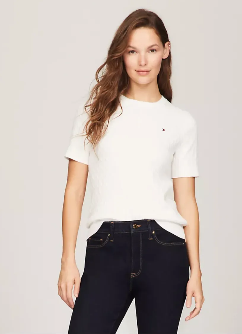 Short Sleeve Cable Knit Sweater