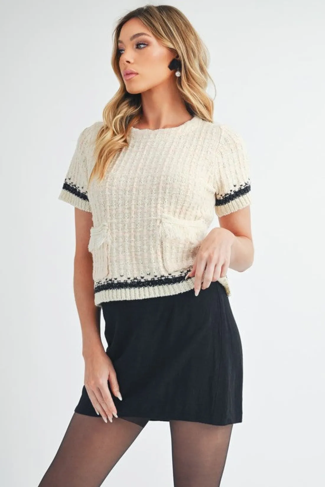 Short Sleeve Tweed Sweater