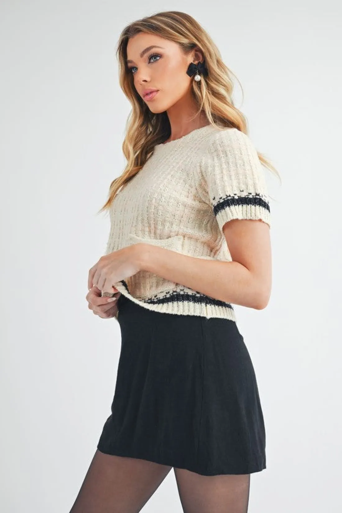 Short Sleeve Tweed Sweater