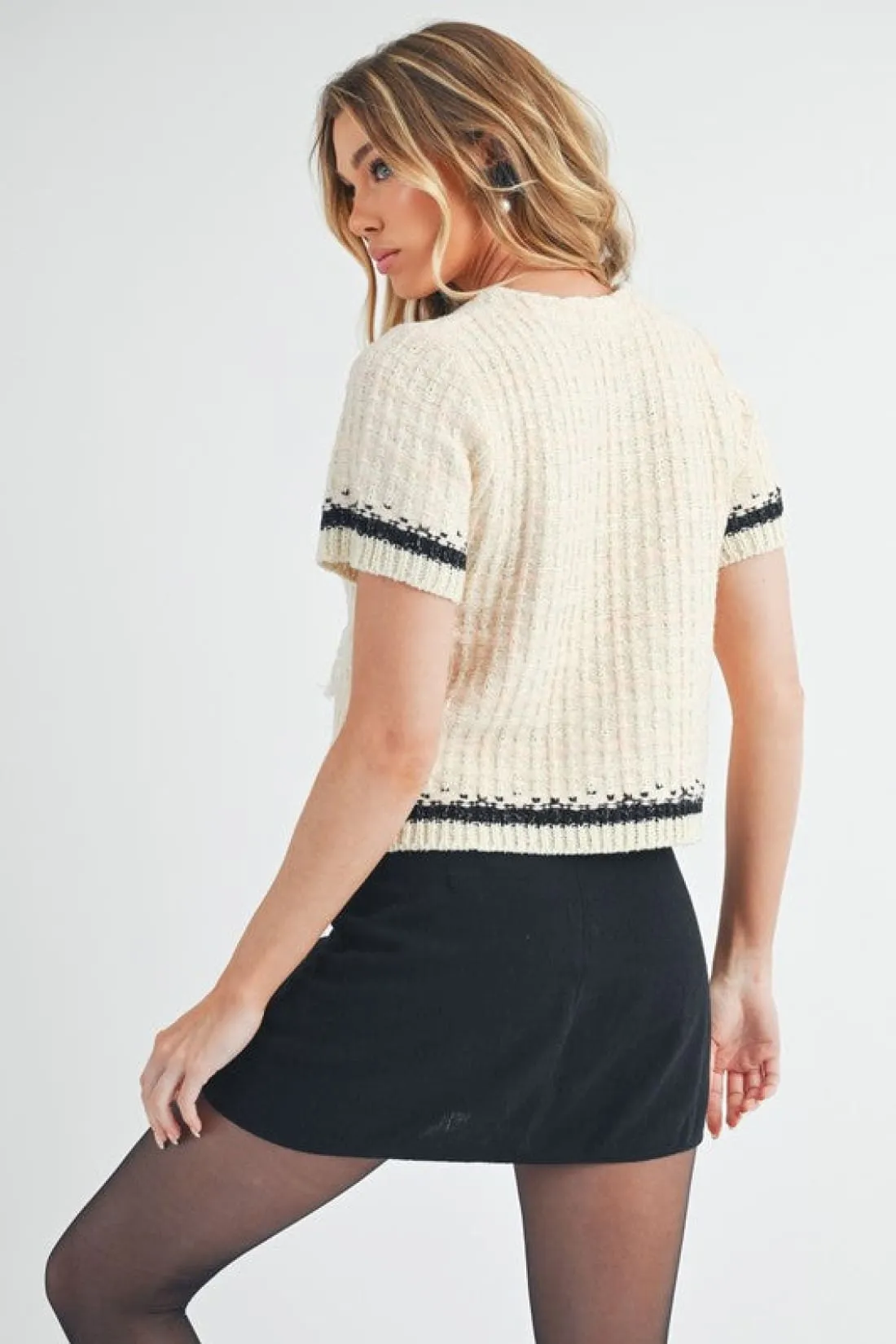 Short Sleeve Tweed Sweater