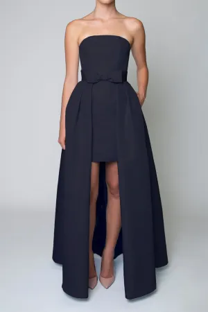 Silk Faille Strapless Mini Dress with Bow Convertible Skirt