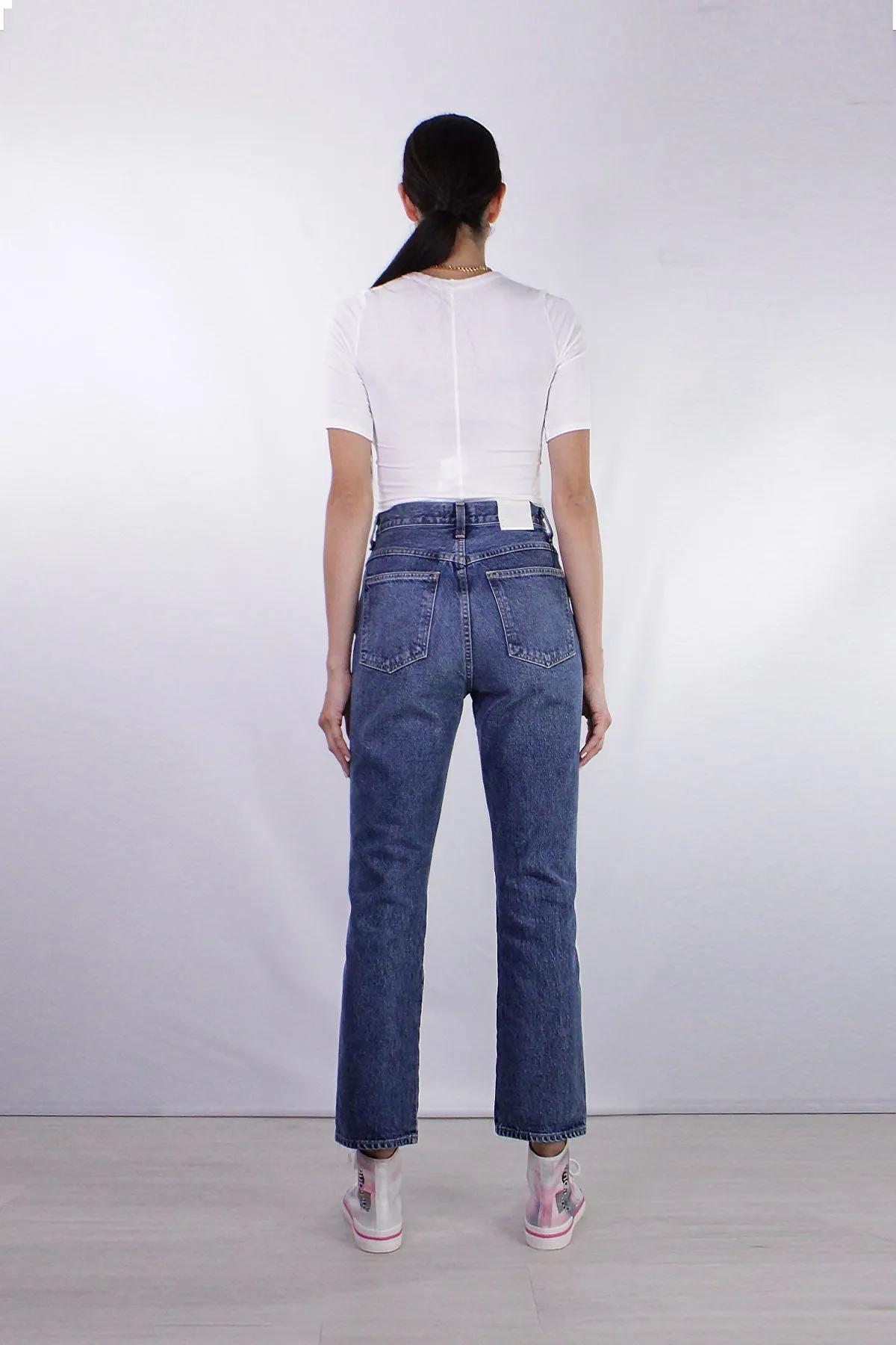 Silk Rib Cropped Half Sleeve Crew in White