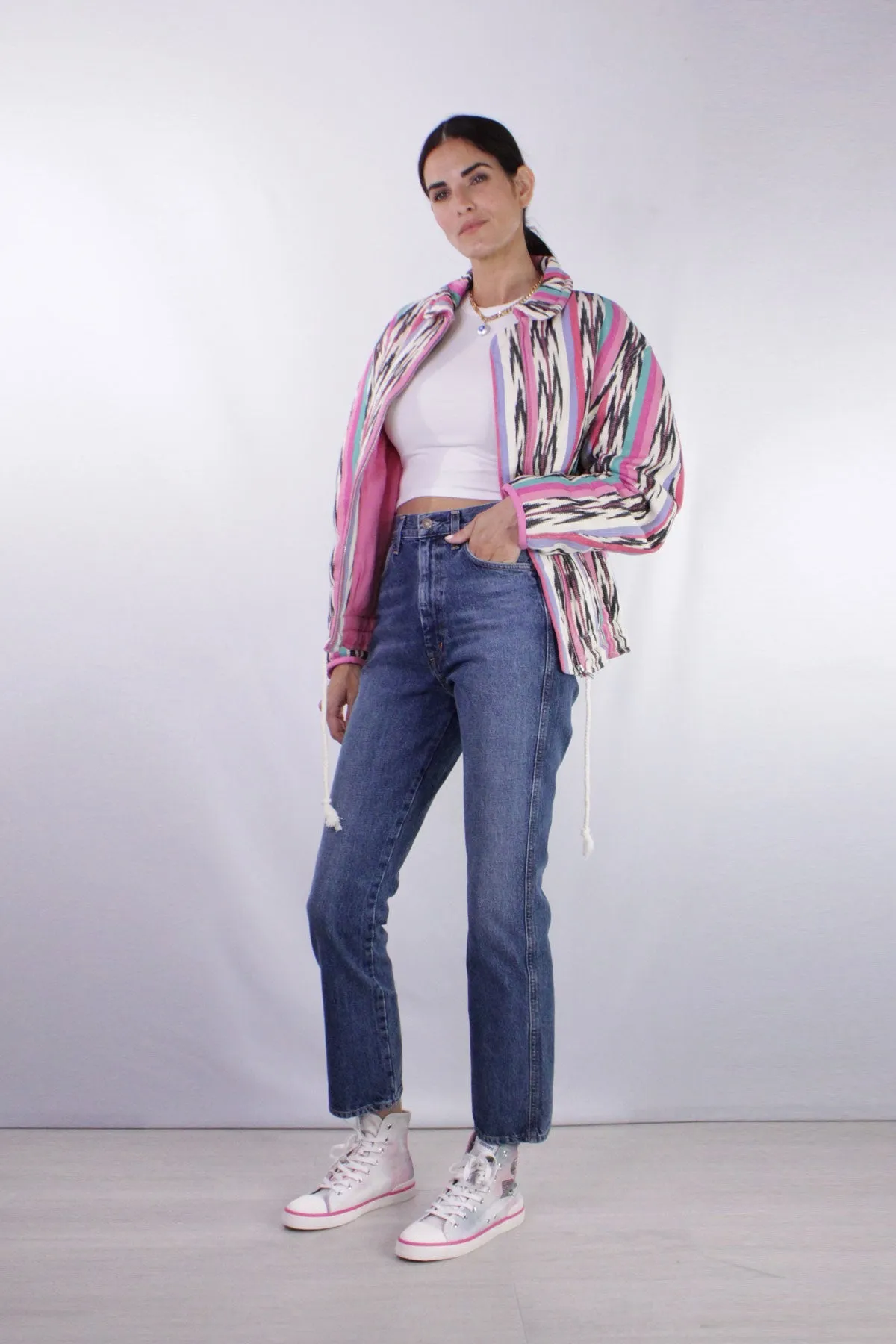 Silk Rib Cropped Half Sleeve Crew in White
