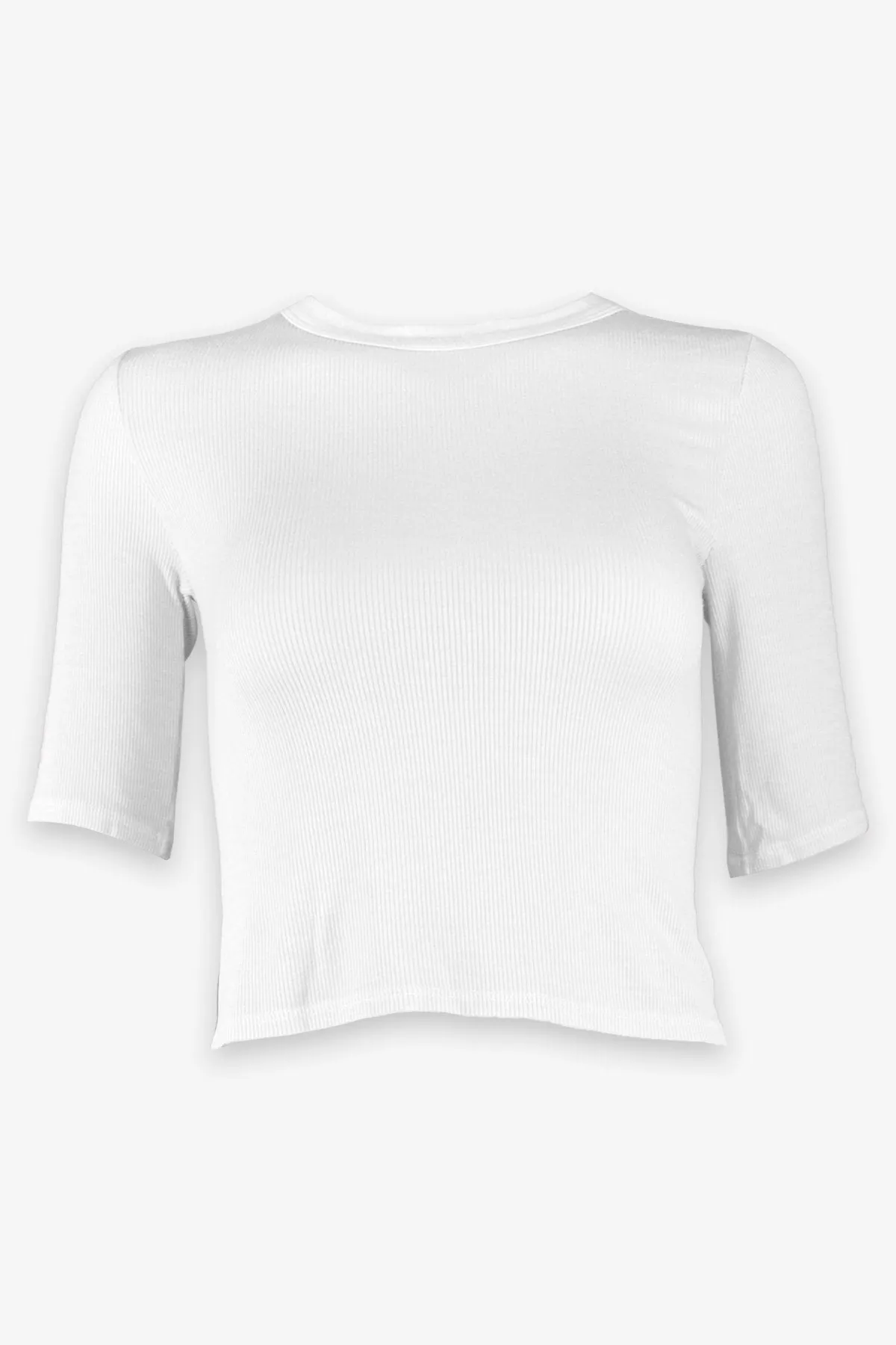 Silk Rib Cropped Half Sleeve Crew in White
