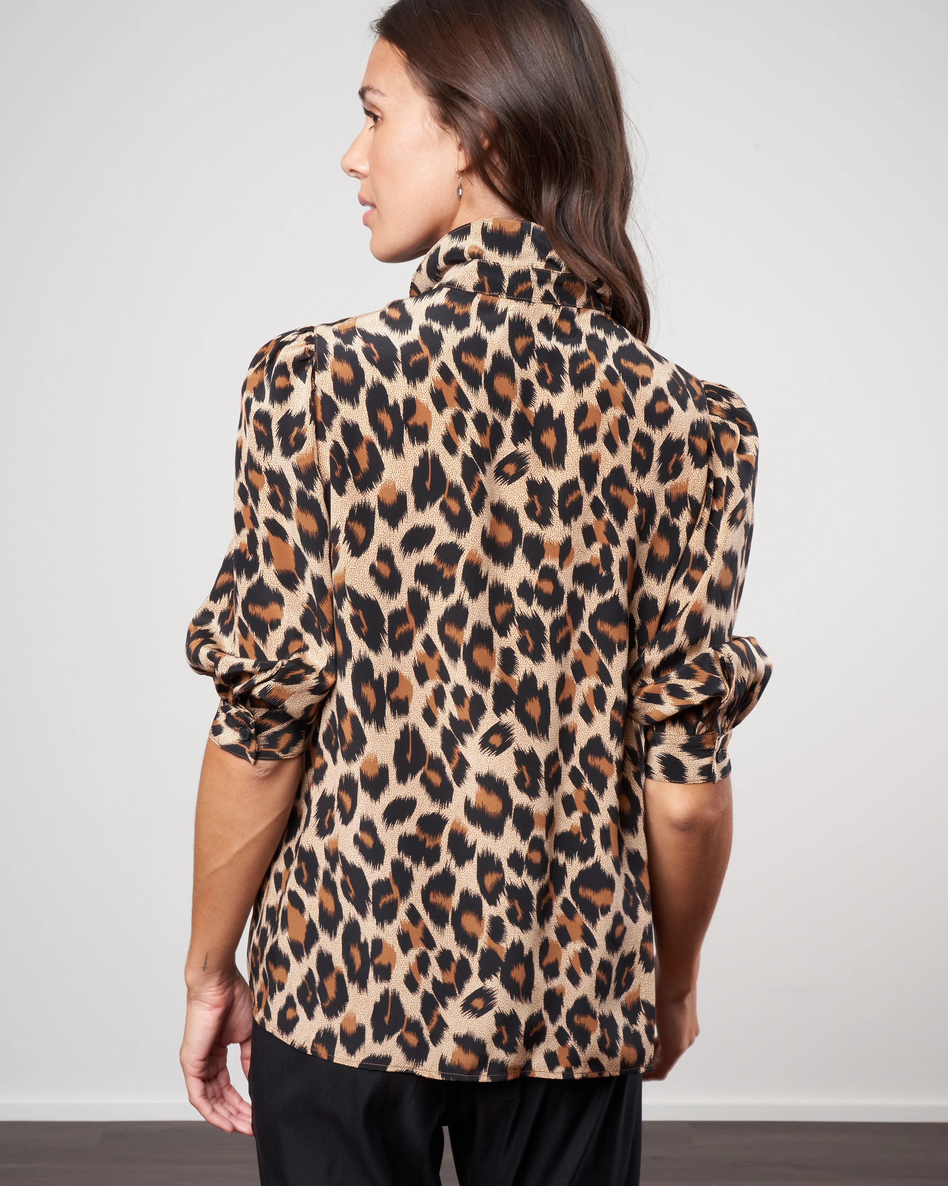 silk shirred pocket blouse - brushstroke leopard