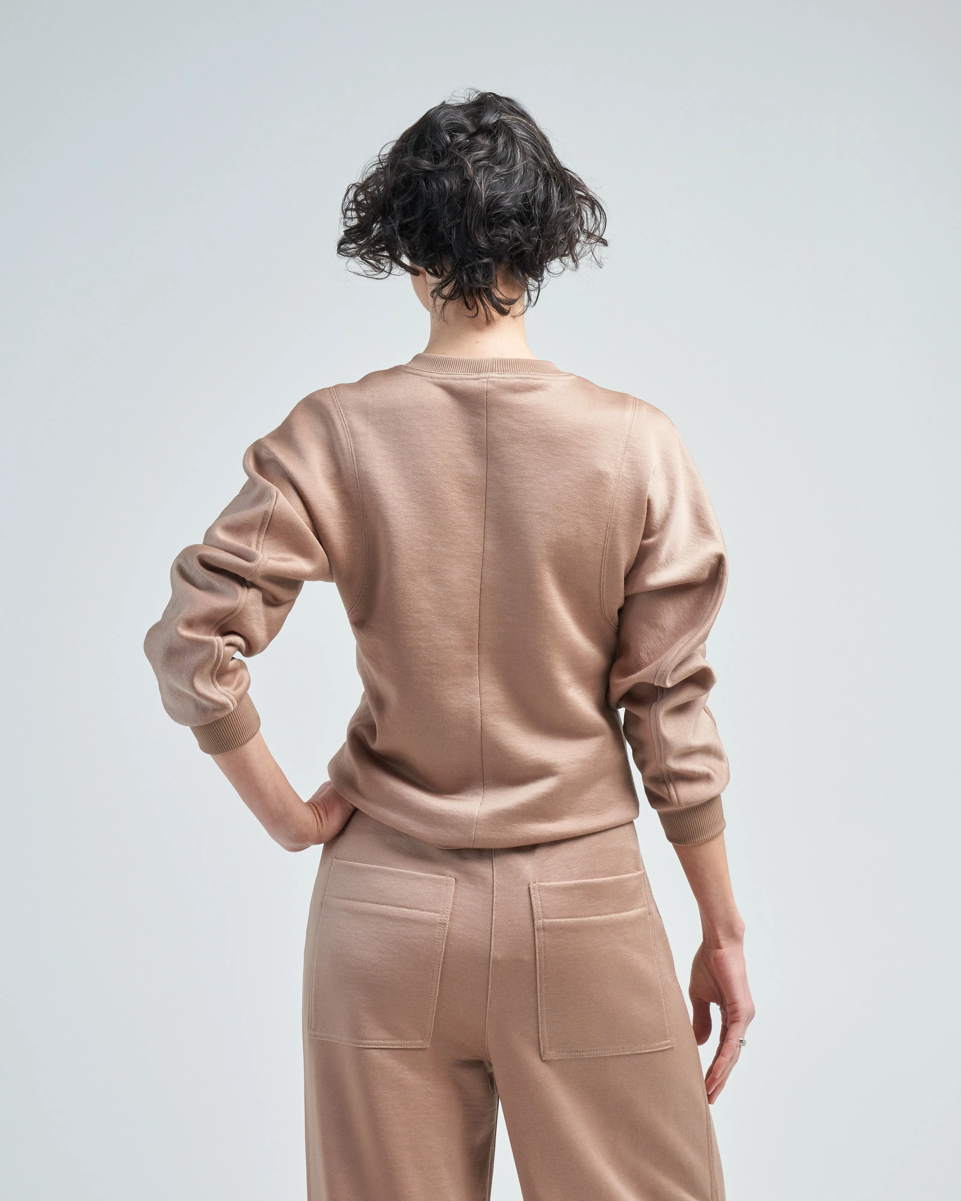 silk terry sculpted sleeve slim sweatshirt