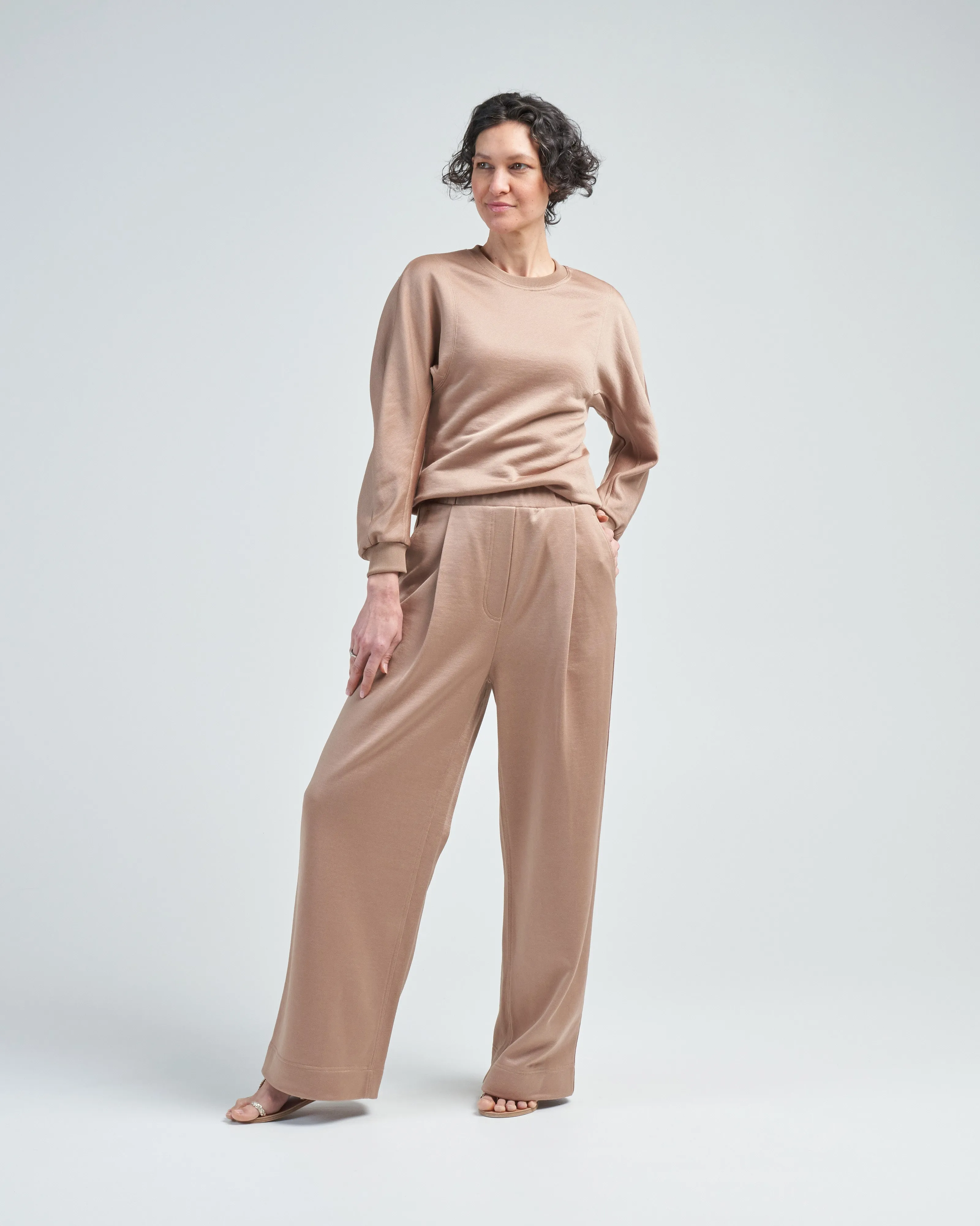 silk terry sculpted sleeve slim sweatshirt