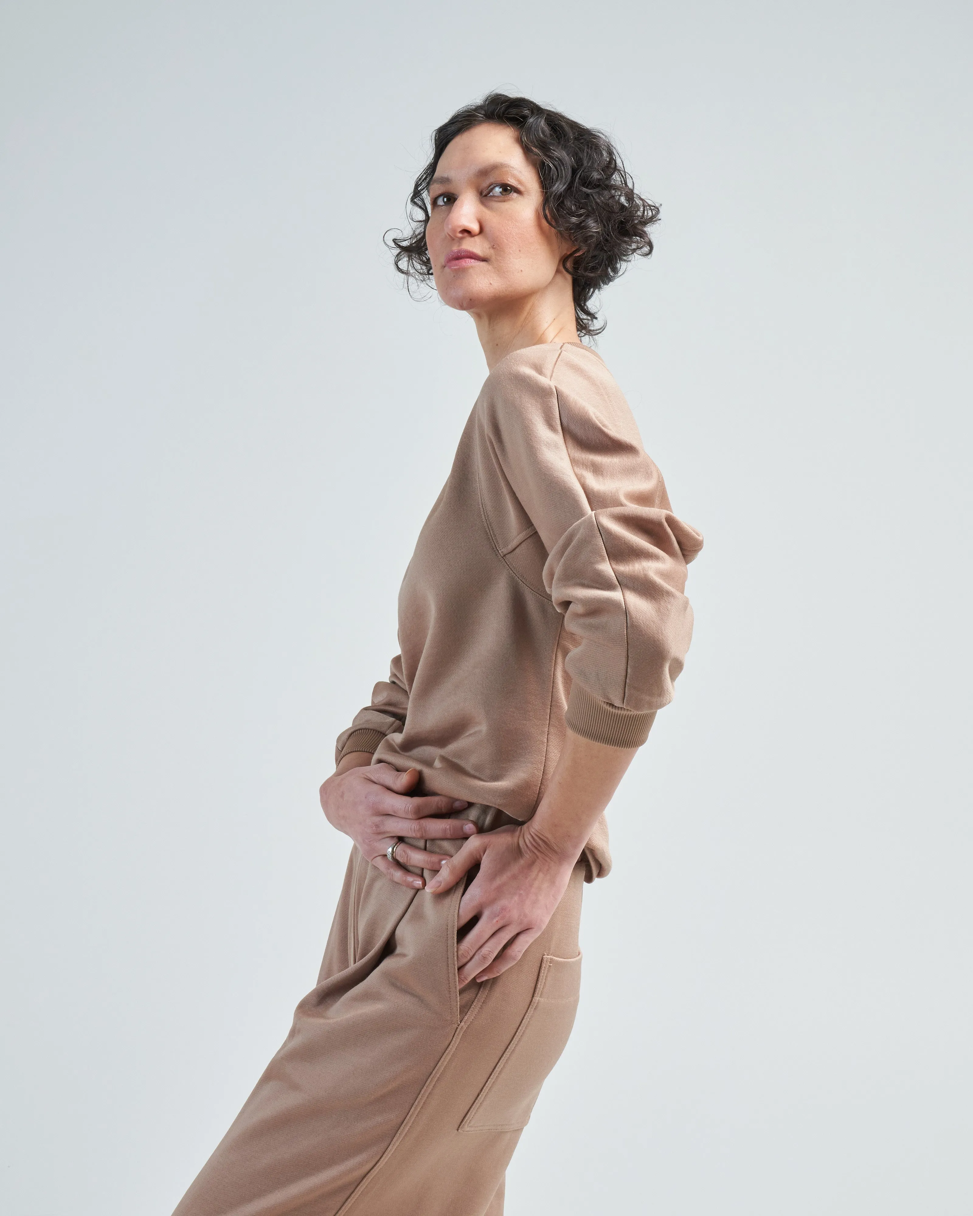 silk terry sculpted sleeve slim sweatshirt