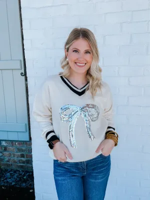 Silver Sequin Bow Sweater