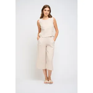 SLEEVLESS LINEN TOP W/ BUTTON SIDES