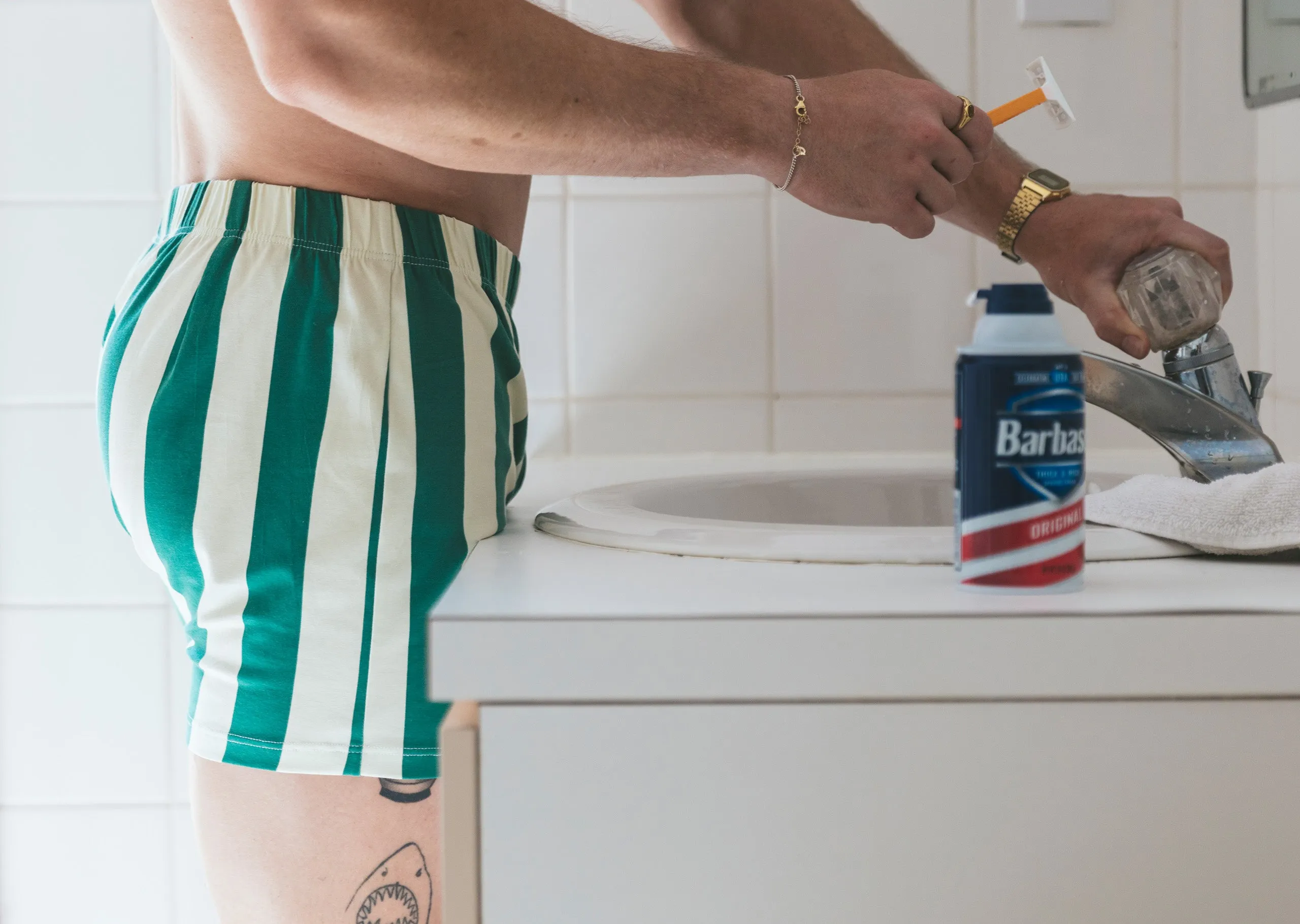 Slim Fit Boxer ~ Hunter/Cream Cabana Stripe