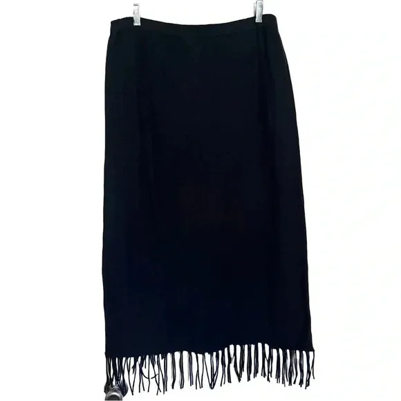Soft surrounding faux wrap Navy Fringe straight skirt Women’s Size XL