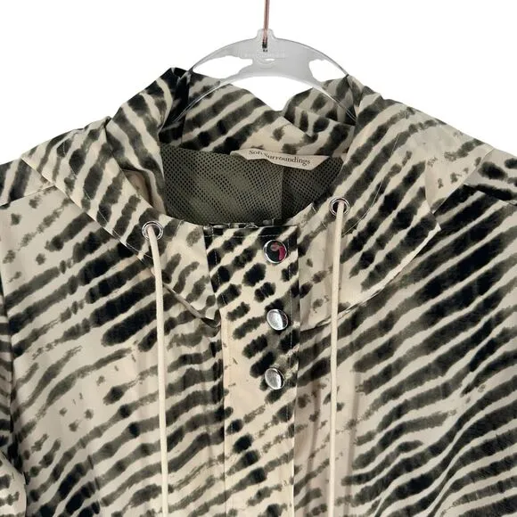 Soft Surroundings Jacket Womens Petite L Go Lively Shibori Hooded Anorak Utility