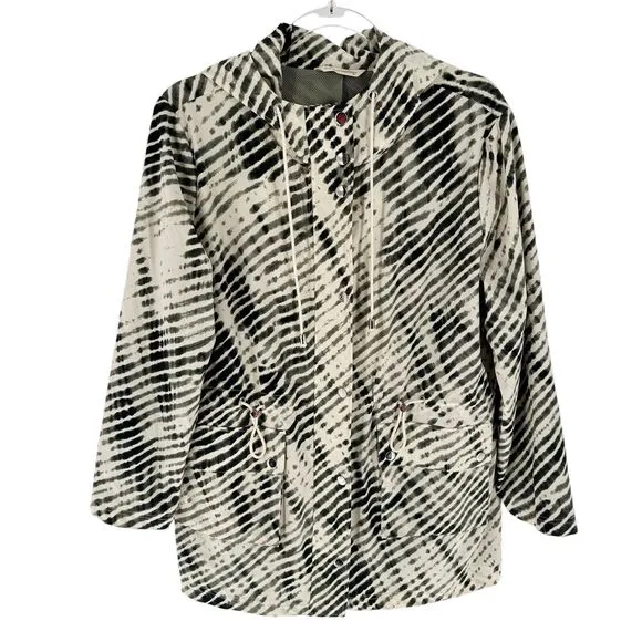Soft Surroundings Jacket Womens Petite L Go Lively Shibori Hooded Anorak Utility
