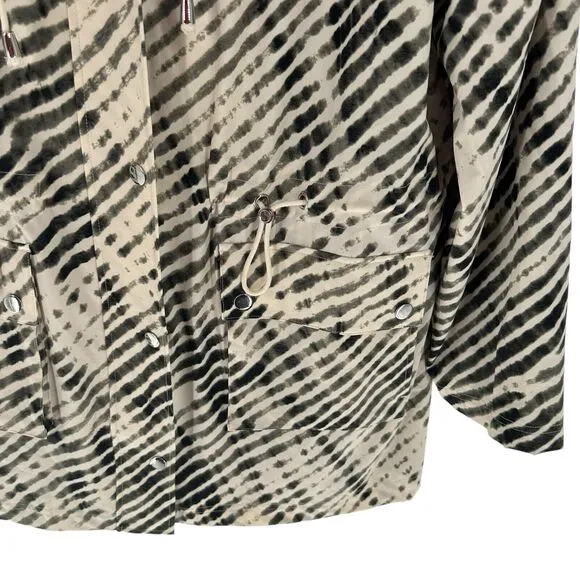 Soft Surroundings Jacket Womens Petite L Go Lively Shibori Hooded Anorak Utility