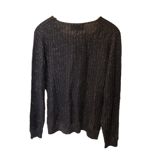 St. John Couture Womens V Neck Black Gold Long Sleeve Sweater Size Large Classic