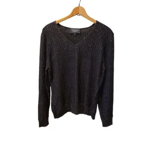 St. John Couture Womens V Neck Black Gold Long Sleeve Sweater Size Large Classic