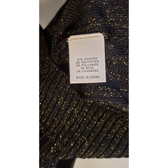 St. John Couture Womens V Neck Black Gold Long Sleeve Sweater Size Large Classic