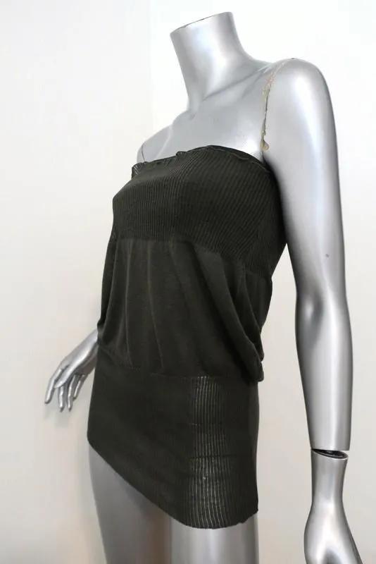 Stella McCartney Strapless Top Dark Olive Cotton-Silk Knit Size 40