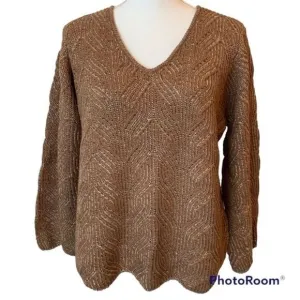 St.John Yellow Tag Wool Blend Scalloped Hemline V Neck Pullover Sweater