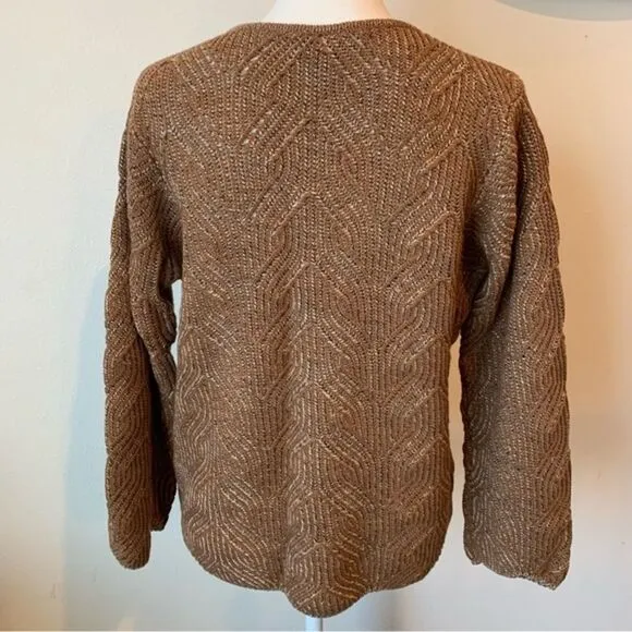 St.John Yellow Tag Wool Blend Scalloped Hemline V Neck Pullover Sweater