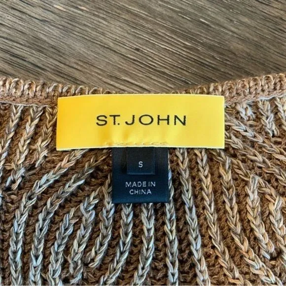 St.John Yellow Tag Wool Blend Scalloped Hemline V Neck Pullover Sweater