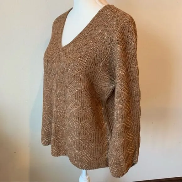 St.John Yellow Tag Wool Blend Scalloped Hemline V Neck Pullover Sweater