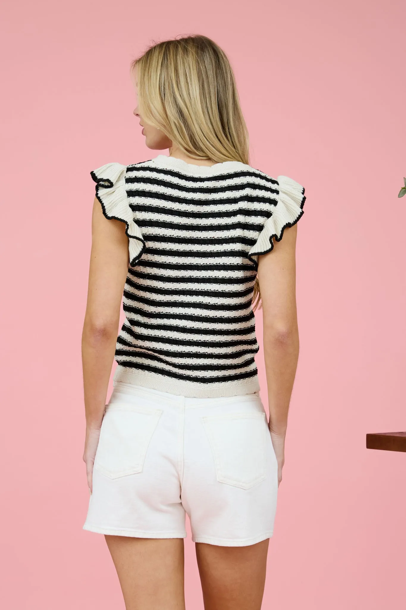 Striped Ruffle Knit Top