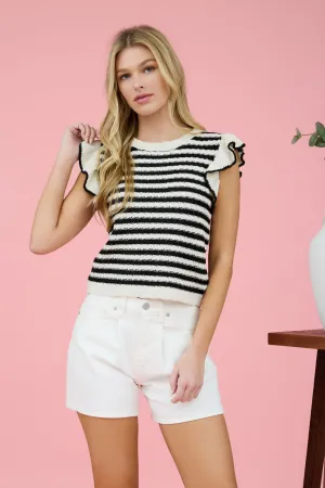 Striped Ruffle Knit Top