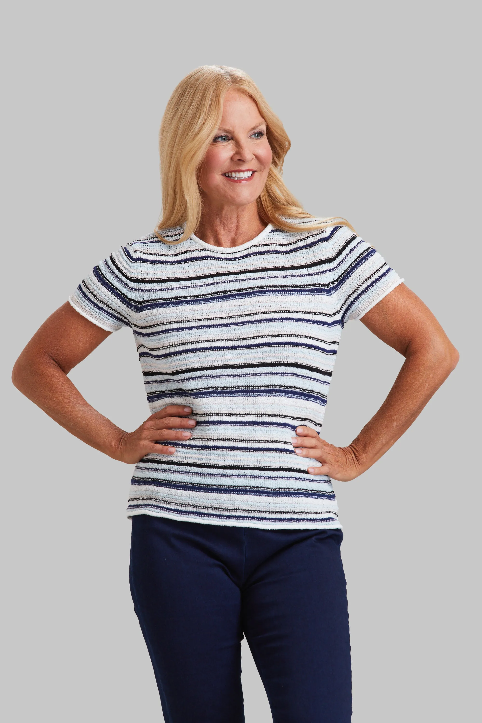 Striped Short Sleeve Knit Crew