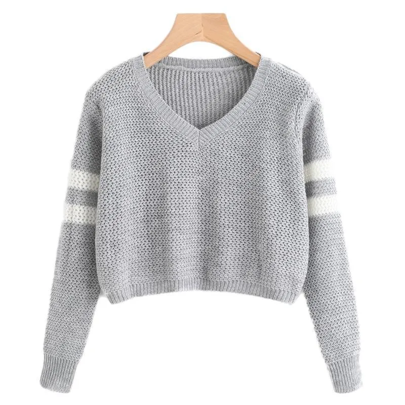 Striped V-Neck Crop Sweater