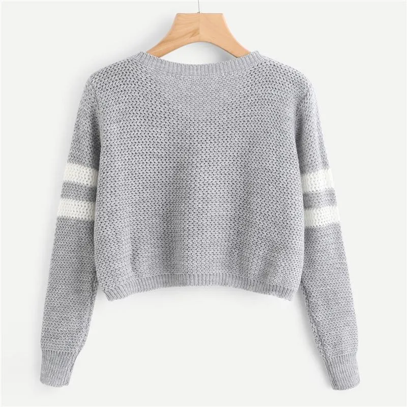 Striped V-Neck Crop Sweater