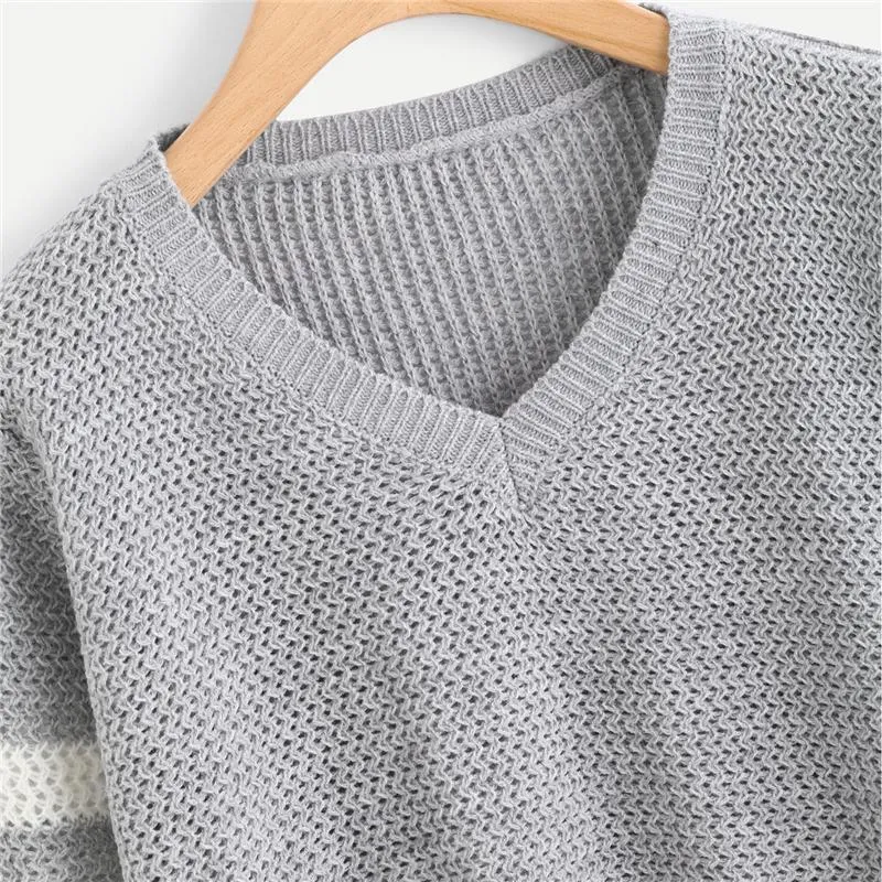 Striped V-Neck Crop Sweater
