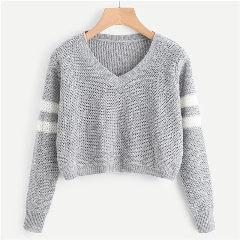Striped V-Neck Crop Sweater