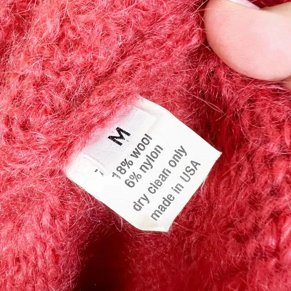 Sue Peterson Knits hand made red wool sweater v-neck size medium