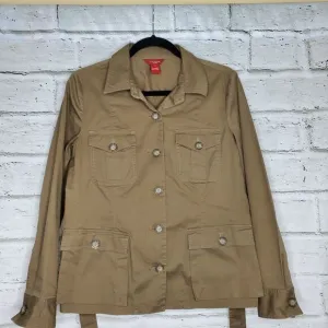 Sundance Brown Utility Jacket Womens Petite Medium Cotton Tie Waist Collared