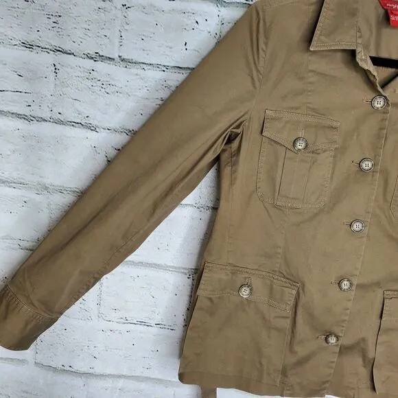 Sundance Brown Utility Jacket Womens Petite Medium Cotton Tie Waist Collared